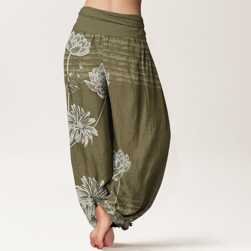 Buddha Stones Damskie spodnie haremowe z bawełny w stylu Lotus High Waist Design - Image 10