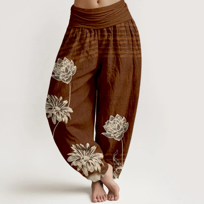 Buddha Stones Damskie spodnie haremowe z bawełny w stylu Lotus High Waist Design - Image 6