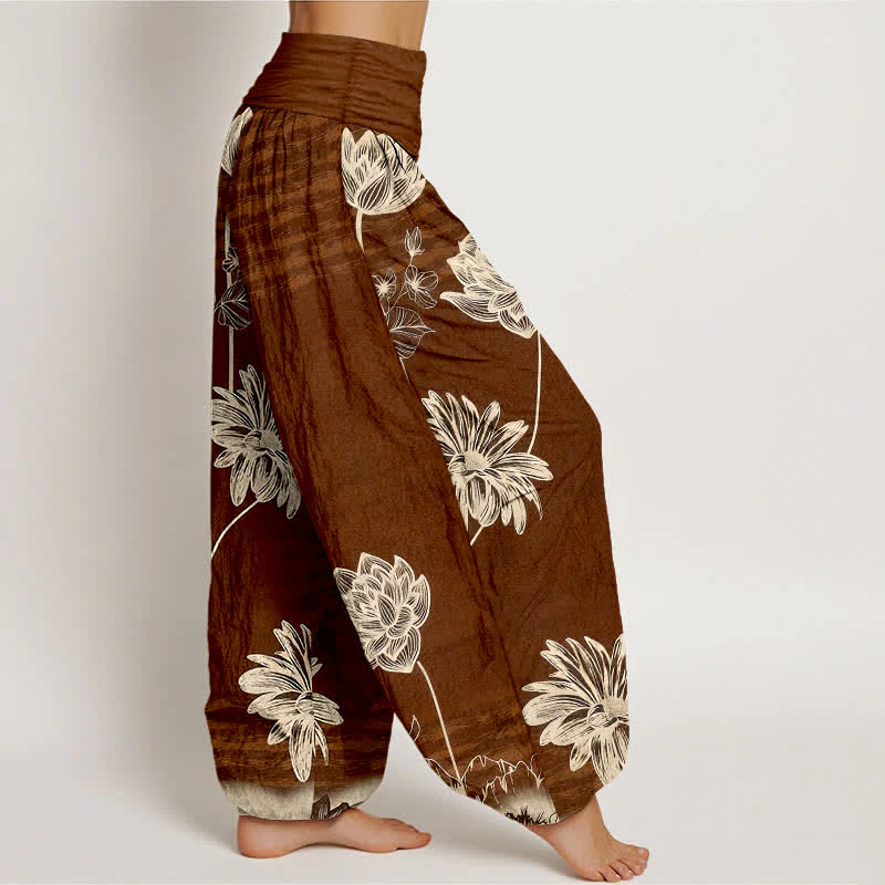 Buddha Stones Damskie spodnie haremowe z bawełny w stylu Lotus High Waist Design - Image 8