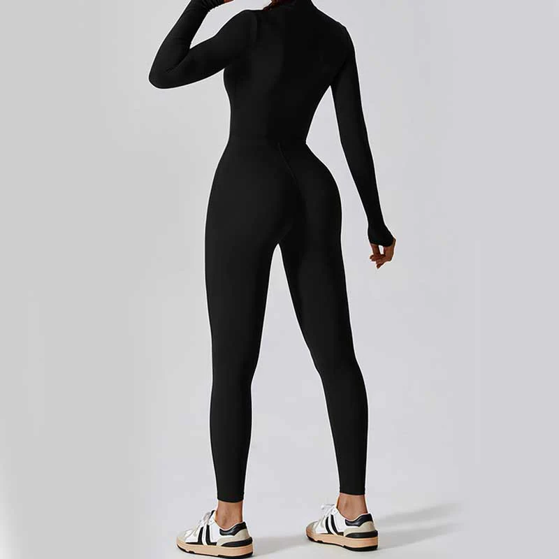 Buddha Stones Damskie Zamek Błyskawiczny Długi Rękaw Shapewear Kombinezon Sport Fitness Joga Body - Image 17
