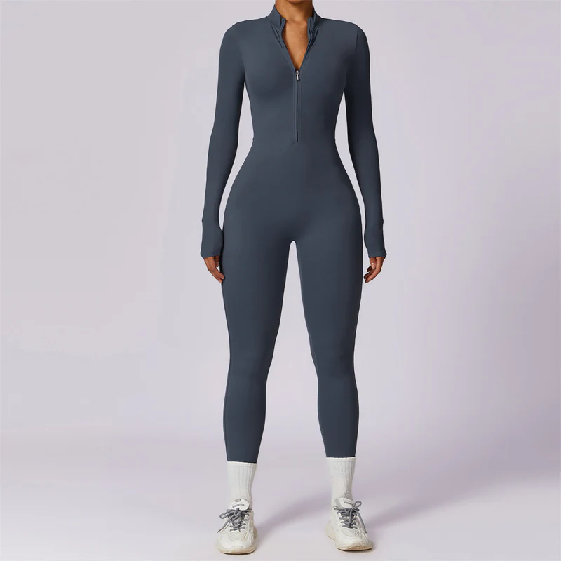 Buddha Stones Damskie Zamek Błyskawiczny Długi Rękaw Shapewear Kombinezon Sport Fitness Joga Body - Image 39