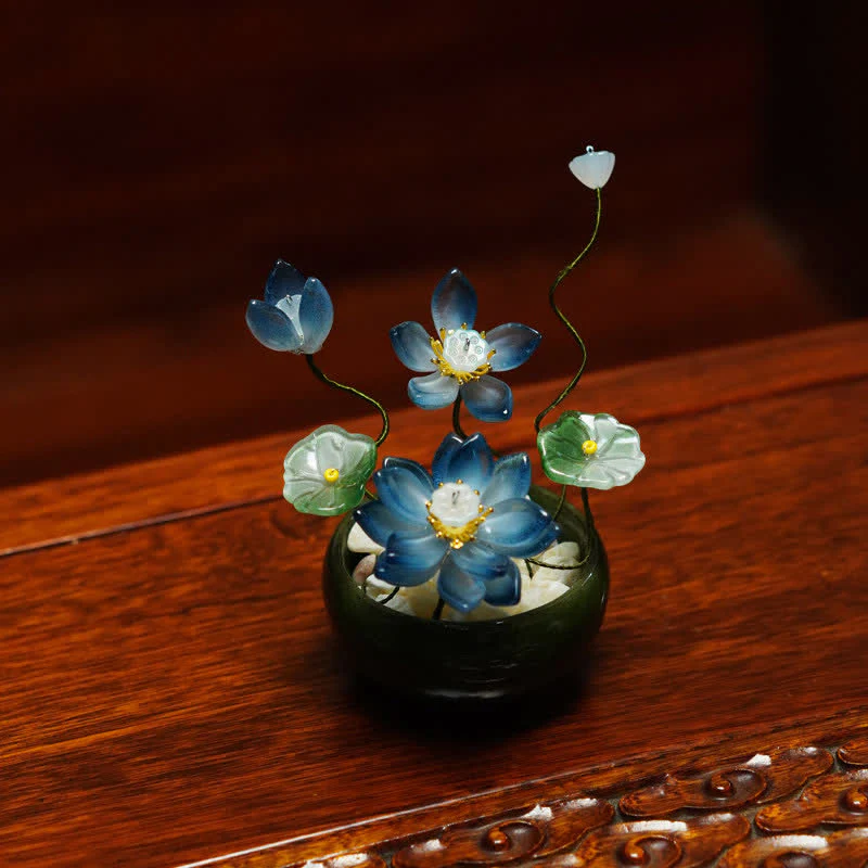 Buddha Stones Doniczka Lotus Liuli, ręcznie robiona dekoracja do uważnego życia - Image 3