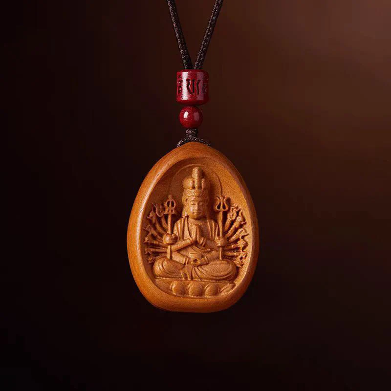 Buddha Stones Drewno Brzoskwiniowe Cynober Om Mani Padme Hum Chiński Zodiak Czarny Naszyjnik Wisiorki - Image 14