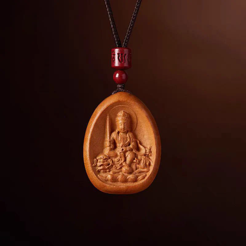 Buddha Stones Drewno Brzoskwiniowe Cynober Om Mani Padme Hum Chiński Zodiak Czarny Naszyjnik Wisiorki - Image 16