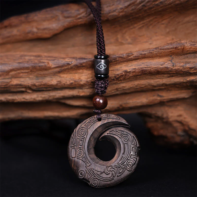 Buddha Stones Drewno Hebanowe Drzewo Sandałowe Szczęście Poprawia Wzór Projektu Naszyjnik Wisiorek Pokoju - Image 3