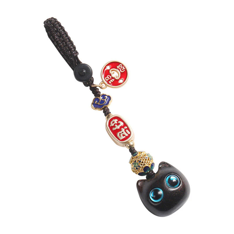 Buddha Stones Drewno Hebanowe Szczęśliwy Kot Pomyślny Chmura Pokój Brelok Telefon Wiszący Dekoracja - Image 18