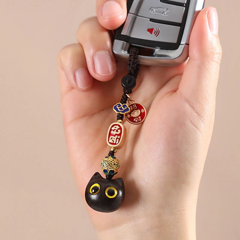 Buddha Stones Drewno Hebanowe Szczęśliwy Kot Pomyślny Chmura Pokój Brelok Telefon Wiszący Dekoracja - Image 5