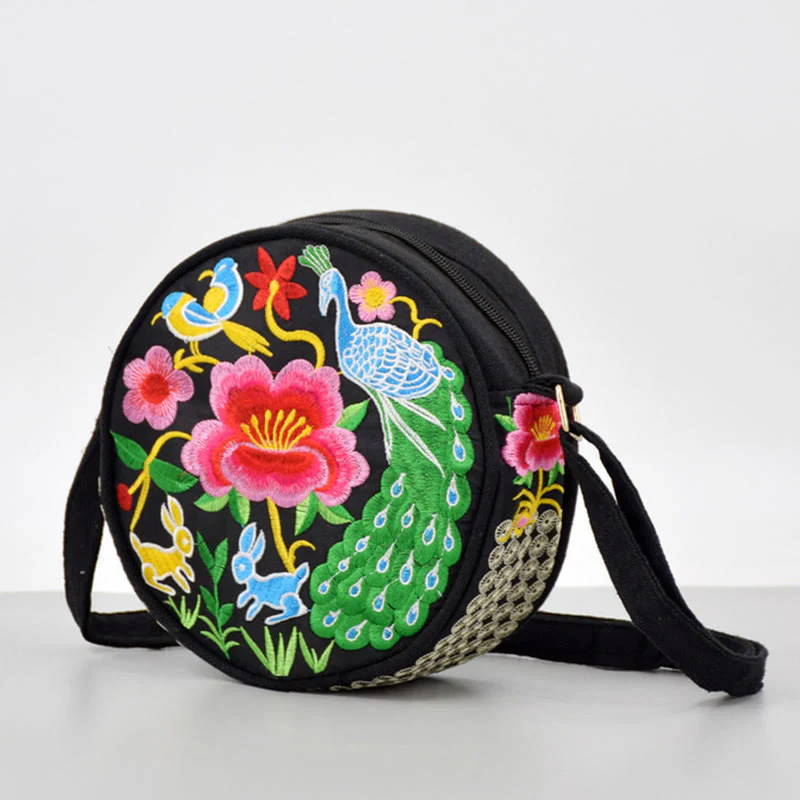 Buddha Stones Drzewo Pieniędzy Galsang Inula Kwiat Piwonia Róża Paw Dwustronny Haft Płótno Torebka Na Zakupy Torebka Torebka Crossbody - Image 10