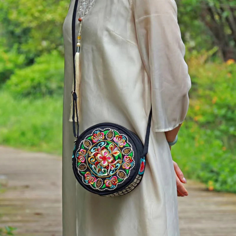 Buddha Stones Drzewo Pieniędzy Galsang Inula Kwiat Piwonia Róża Paw Dwustronny Haft Płótno Torebka Na Zakupy Torebka Torebka Crossbody - Image 6
