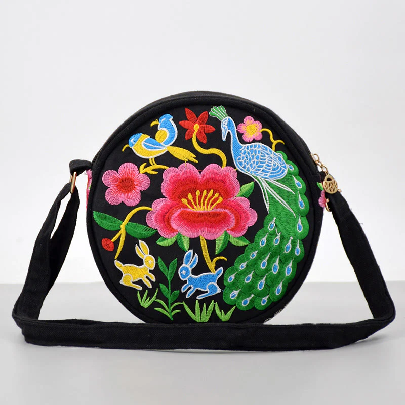 Buddha Stones Drzewo Pieniędzy Galsang Inula Kwiat Piwonia Róża Paw Dwustronny Haft Płótno Torebka Na Zakupy Torebka Torebka Crossbody - Image 8