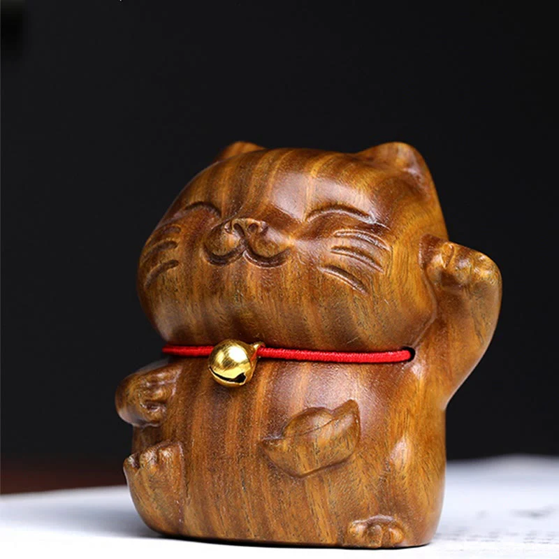 Buddha Stones Drzewo Sandałowe Małe Mini Słodkie Szczęśliwe Koty Dekoracje Pokoju - Image 2