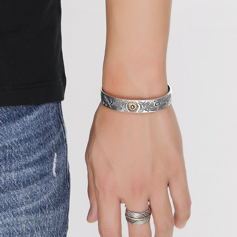 Buddha Stones Dynastia Tang Kwiat Projekt Róży Kwiat Pióro Rzeźbiona Miedziana Bransoletka Szczęścia Bangle - Image 6