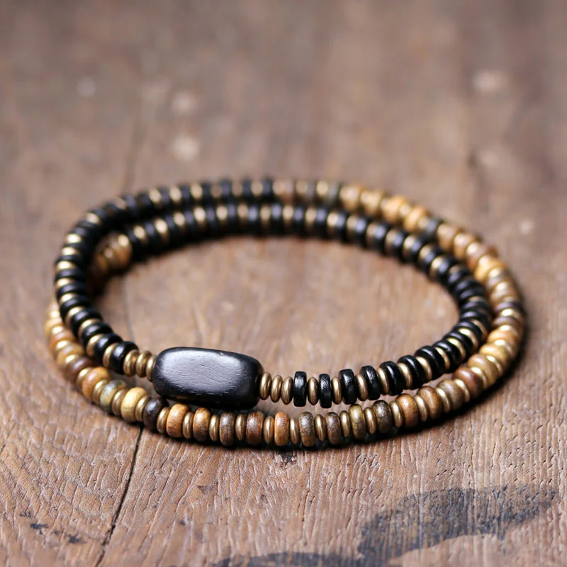 Buddha Stones Ebony Wood Green Sandalwood Copper Brass Calm Double Wrap - Image 11
