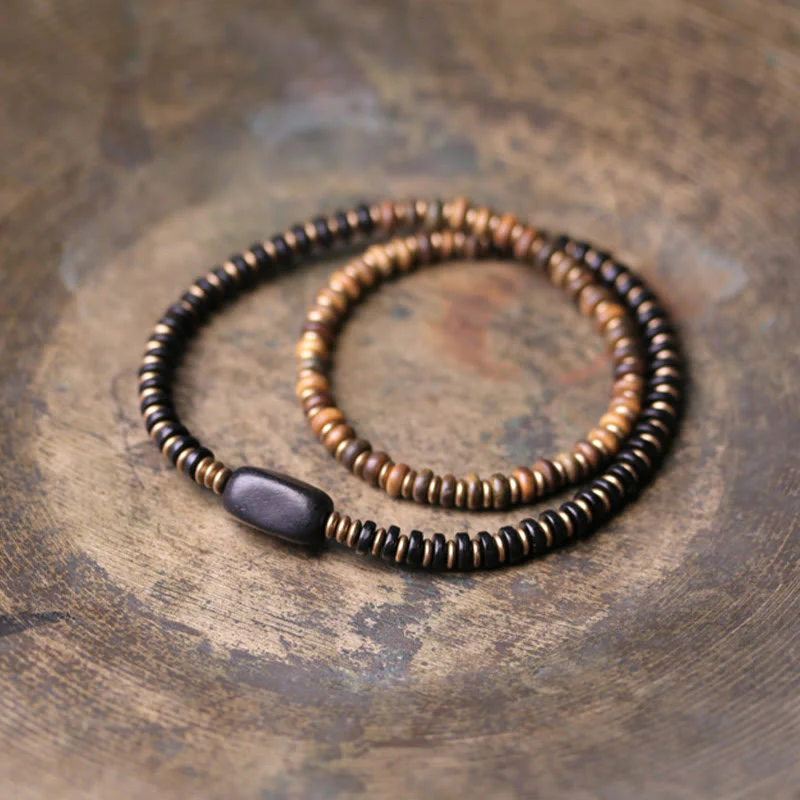 Buddha Stones Ebony Wood Green Sandalwood Copper Brass Calm Double Wrap - Image 12