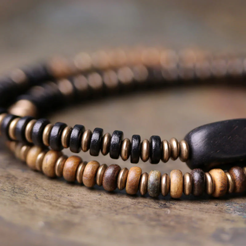 Buddha Stones Ebony Wood Green Sandalwood Copper Brass Calm Double Wrap - Image 13
