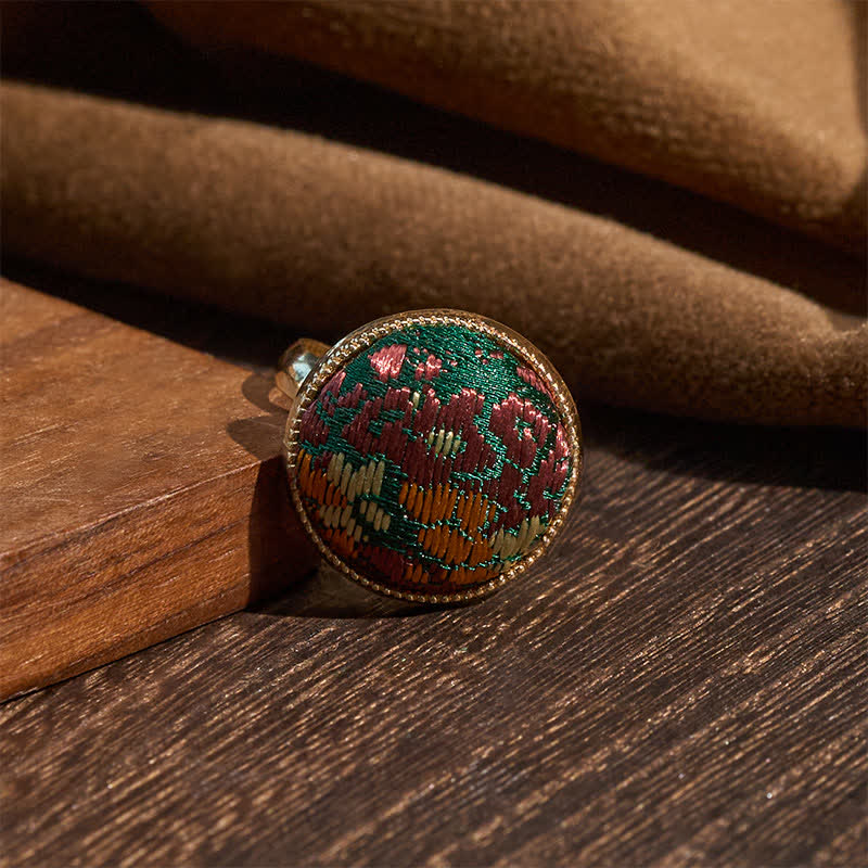 Buddha Stones Elegancki okrągły haftowany pierścień Song Brocade - Image 3