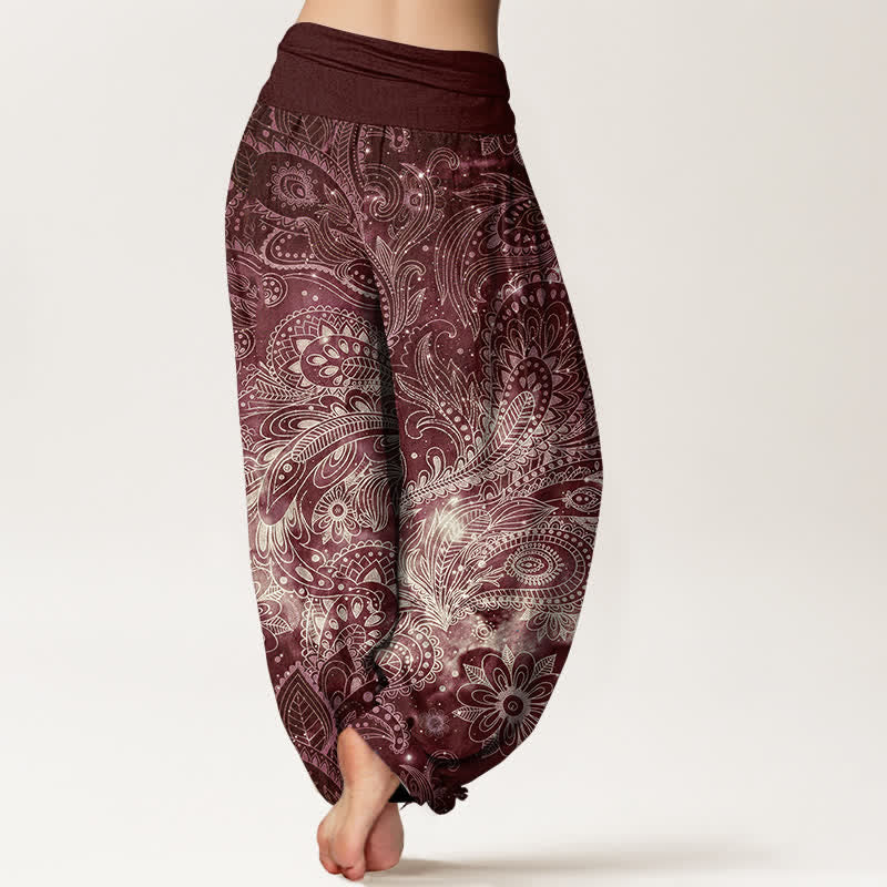 Buddha Stones Eleganckie damskie spodnie haremowe z elastycznej talii w kolorze czystej bawełny z wzorem paisley - Image 10
