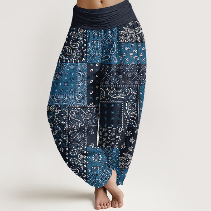 Buddha Stones Eleganckie damskie spodnie haremowe z elastycznej talii w kolorze czystej bawełny z wzorem paisley