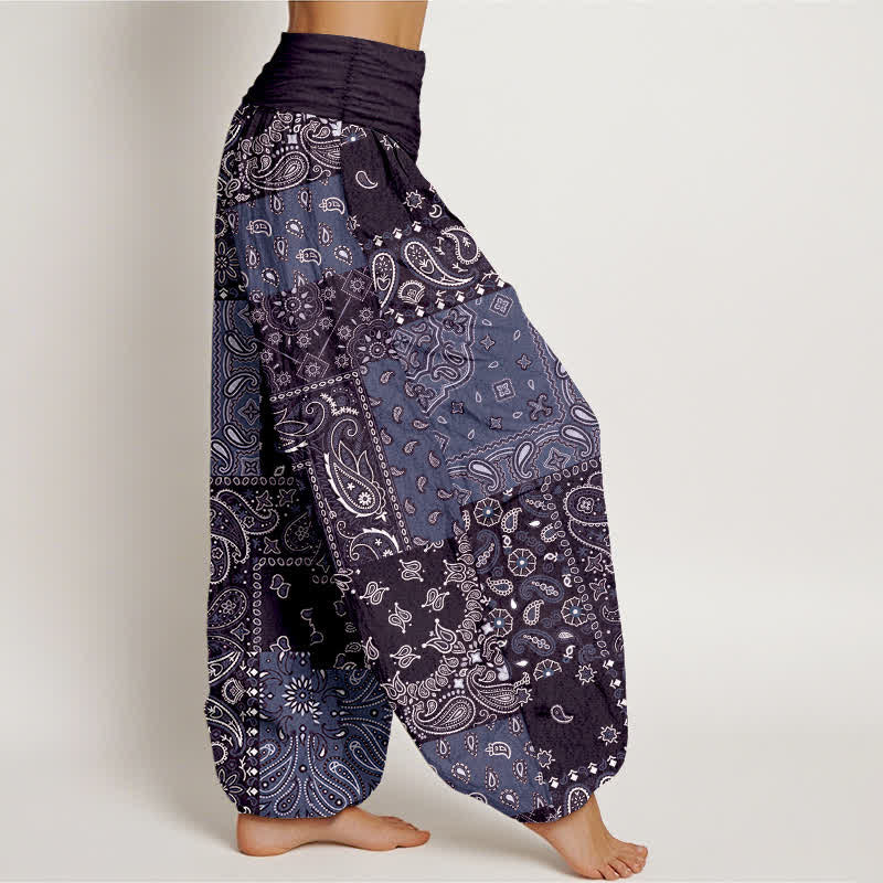 Buddha Stones Eleganckie damskie spodnie haremowe z elastycznej talii w kolorze czystej bawełny z wzorem paisley - Image 11