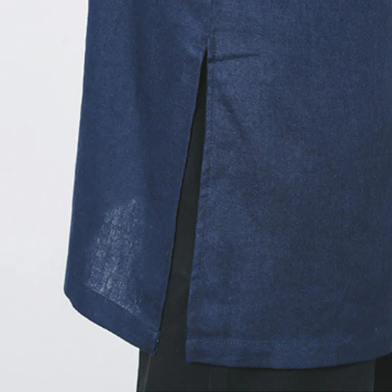Buddha Stones Fall Simple Frog-Button Linen Męski Średniej Długości Płaszcz Zen Odzież - Image 14