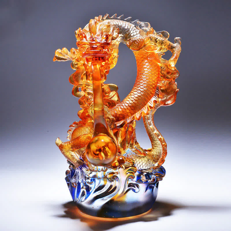 Buddha Stones Feng Shui Smok Ręcznie Robiony Kryształ Liuli Dzieło Sztuki Sukces Dekoracja Domu Biurowego - Image 3