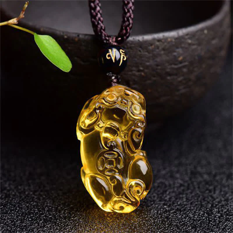 Buddha Stones FengShui Cytryn PiXiu Naszyjnik Bogactwo Wisiorek