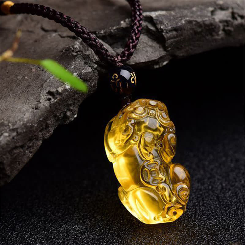 Buddha Stones FengShui Cytryn PiXiu Naszyjnik Bogactwo Wisiorek - Image 2