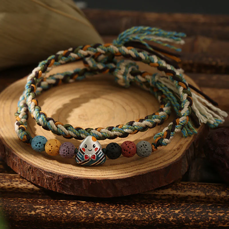 Buddha Stones Festiwal Smoczych Łodzi Kolorowa Lina Skała Lawowa Fu Charakter Ryżowe Pierożki Szczęście Pleciona Bransoletka - Image 2