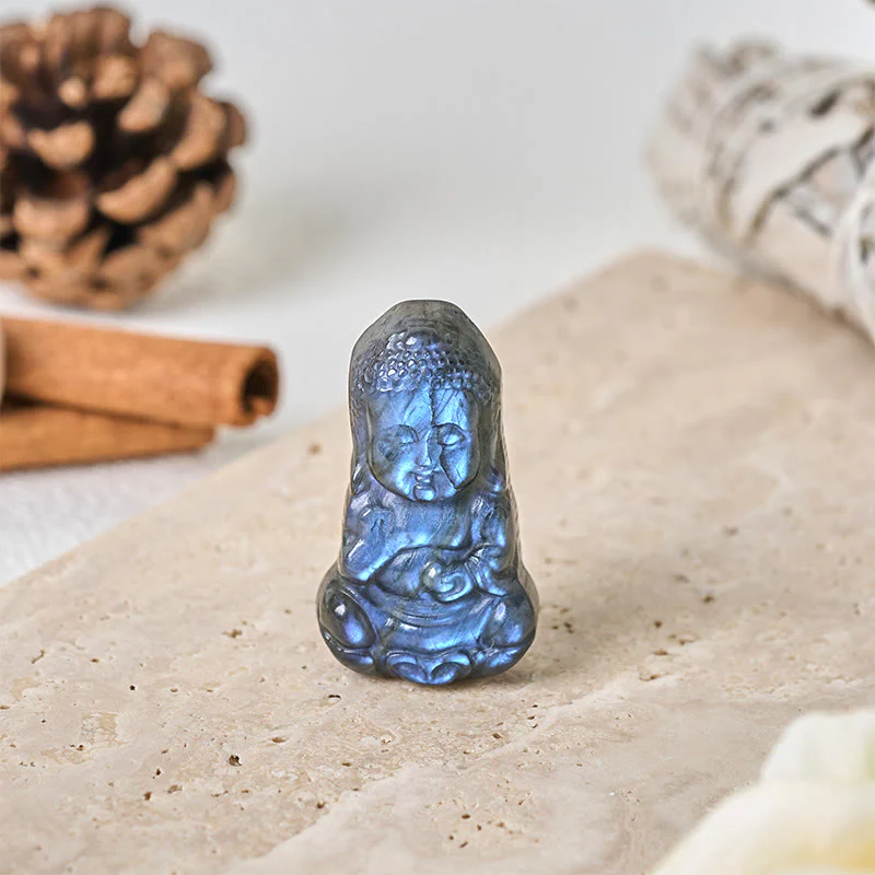 Buddha Stones Figurka Buddy z naturalnego labradorytu, dekoracja domu - Image 2