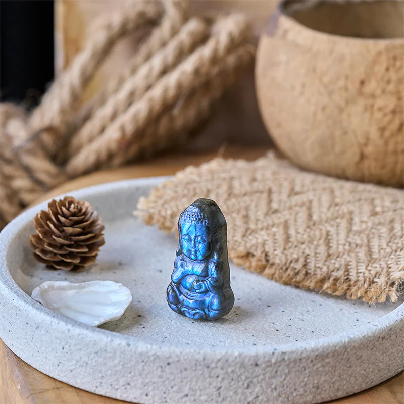 Buddha Stones Figurka Buddy z naturalnego labradorytu, dekoracja domu - Image 6