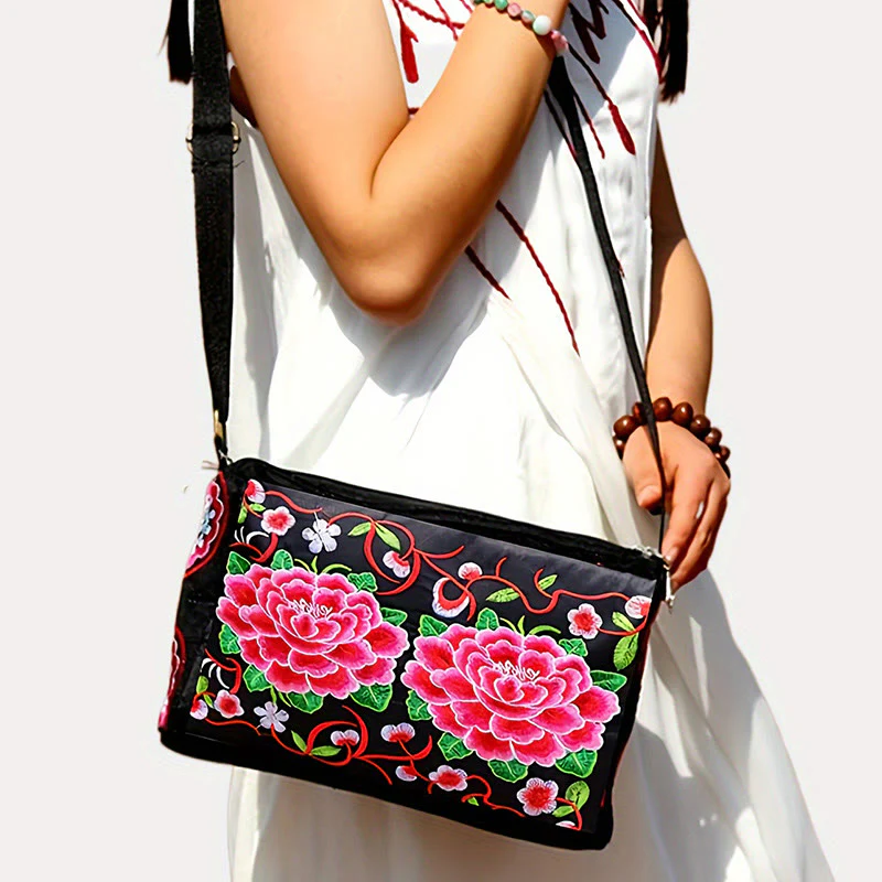 Buddha Stones Galsang Inula Kwiat Piwonia Paw Dwustronny Haft Płótno Torebka Na Zakupy Torebka Torebka Crossbody - Image 13