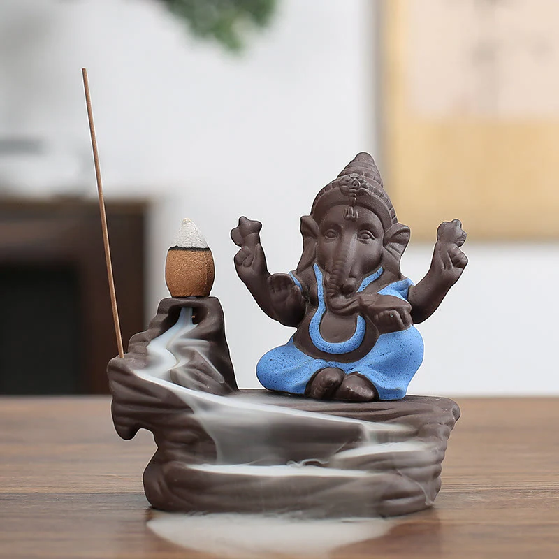 Buddha Stones Ganesh Słoń Fioletowa Glina Fontanna Dymna Cofania Ochrona Pałeczka Kadzidełka