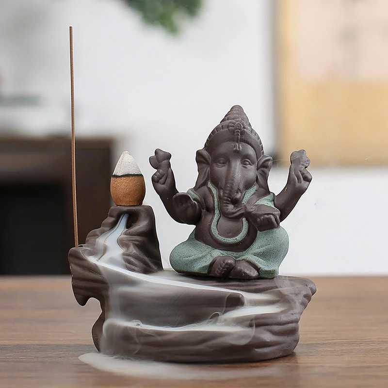 Buddha Stones Ganesh Słoń Fioletowa Glina Fontanna Dymna Cofania Ochrona Pałeczka Kadzidełka - Image 8