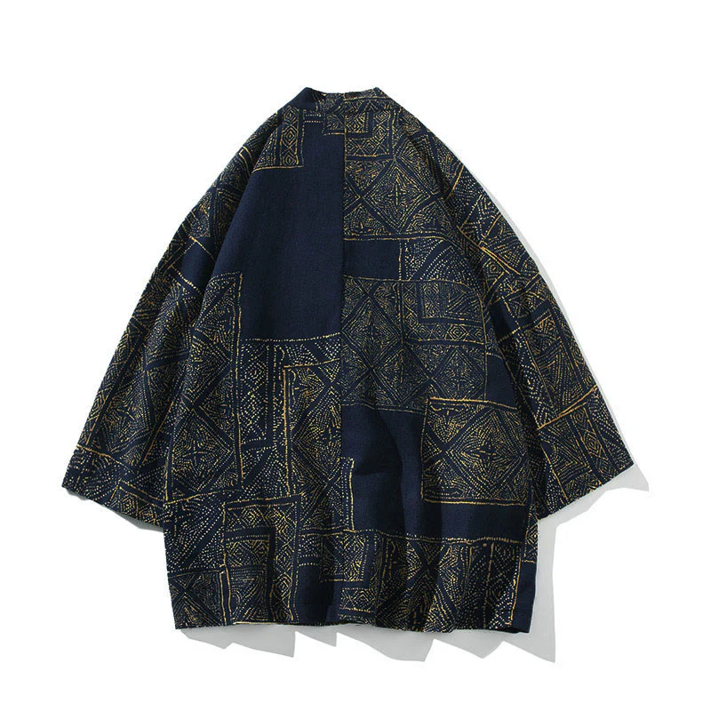 Buddha Stones, geometryczne, kwiatowe paski, motyle, atrament, kurtka męska, kimono bawełniane, z otwartym przodem i krótkim rękawem - Image 2