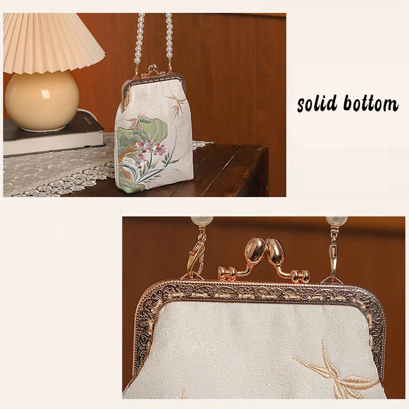 Buddha Stones Góra Kamień Orchidea Wzór Perła Łańcuszek Torebka Crossbody Torebka - Image 4