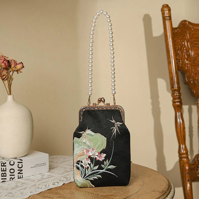 Buddha Stones Góra Kamień Orchidea Wzór Perła Łańcuszek Torebka Crossbody Torebka - Image 9