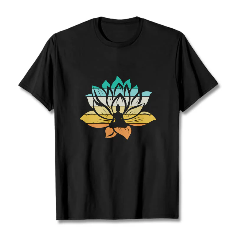 Buddha Stones Gradient-kolorowy kwiat lotosu Budda Medytacja Bawełniana koszulka T-shirt