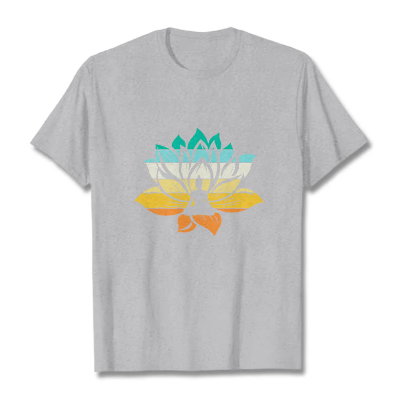 Buddha Stones Gradient-kolorowy kwiat lotosu Budda Medytacja Bawełniana koszulka T-shirt - Image 20