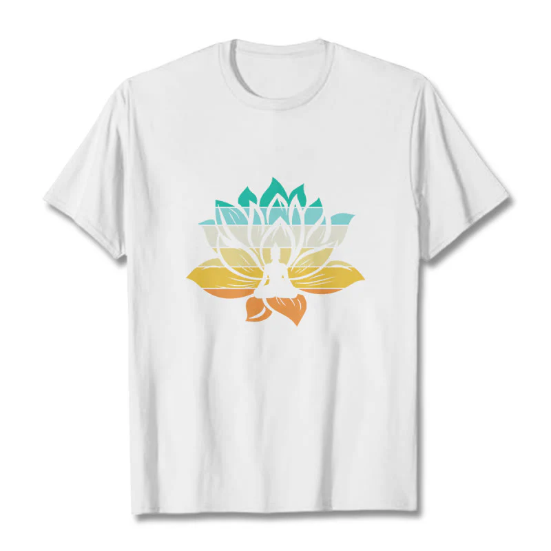 Buddha Stones Gradient-kolorowy kwiat lotosu Budda Medytacja Bawełniana koszulka T-shirt - Image 6