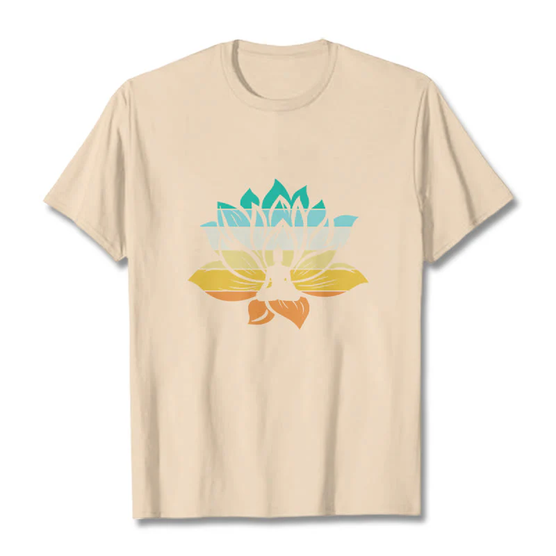 Buddha Stones Gradient-kolorowy kwiat lotosu Budda Medytacja Bawełniana koszulka T-shirt - Image 9