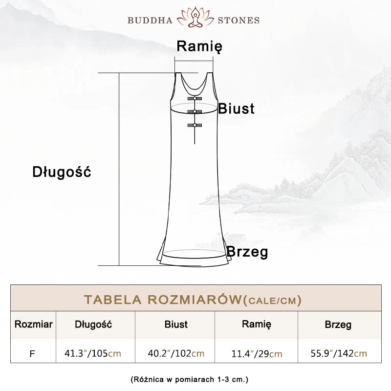 Sukienka damska z ramii, bez rękawów, do kolan, z kieszeniami, z Buddha Stones, żabą i guzikami - Image 4