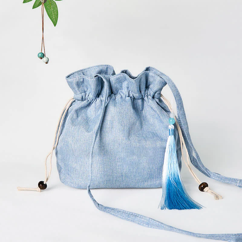 Buddha Stones haftowane jasnoniebieskie wróżki jelenie pomyślne chmury bawełniana lniana torba typu crossbody torba na ramię - Image 2
