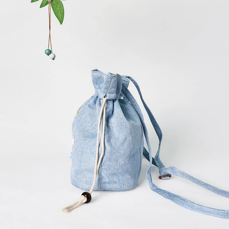 Buddha Stones haftowane jasnoniebieskie wróżki jelenie pomyślne chmury bawełniana lniana torba typu crossbody torba na ramię - Image 4