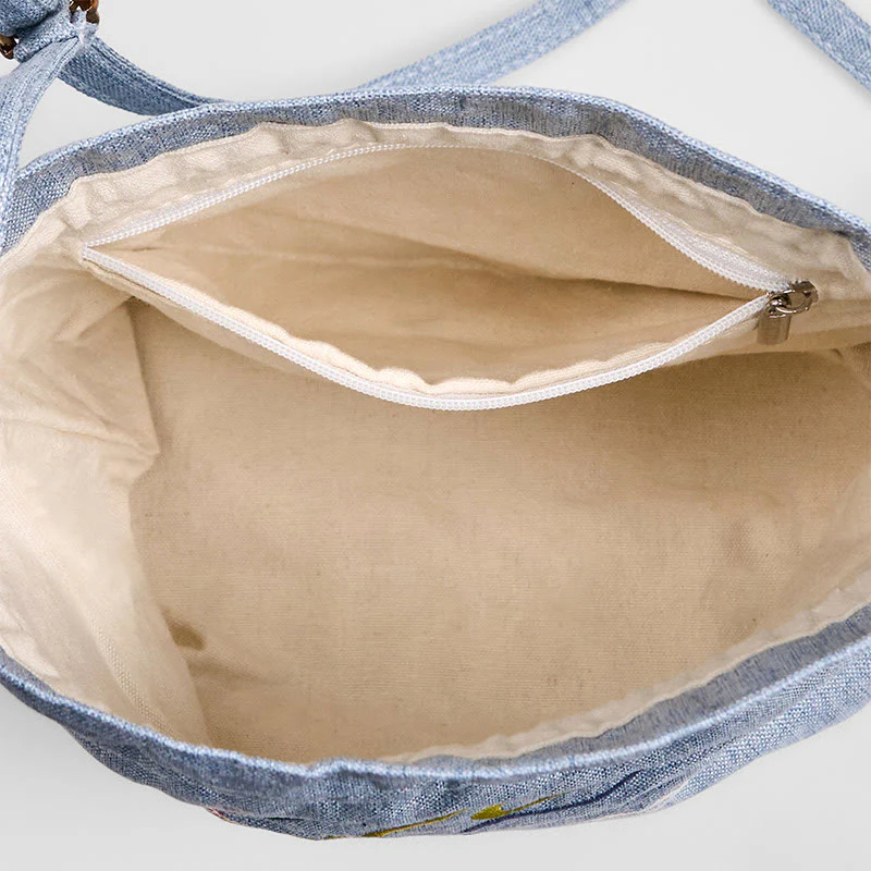 Buddha Stones haftowane jasnoniebieskie wróżki jelenie pomyślne chmury bawełniana lniana torba typu crossbody torba na ramię - Image 6