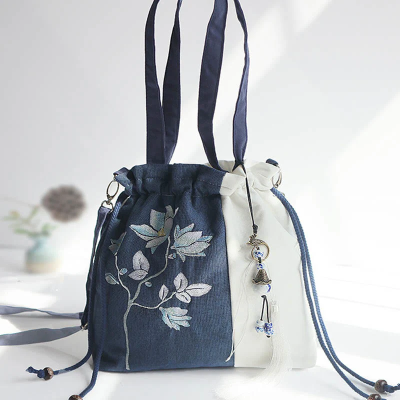 Buddha Stones Haftowane Kwiaty Trawy Wiśniowe Kwiaty Płócienna Torba Tote Crossbody Torba Na Ramię Torebka - Image 10