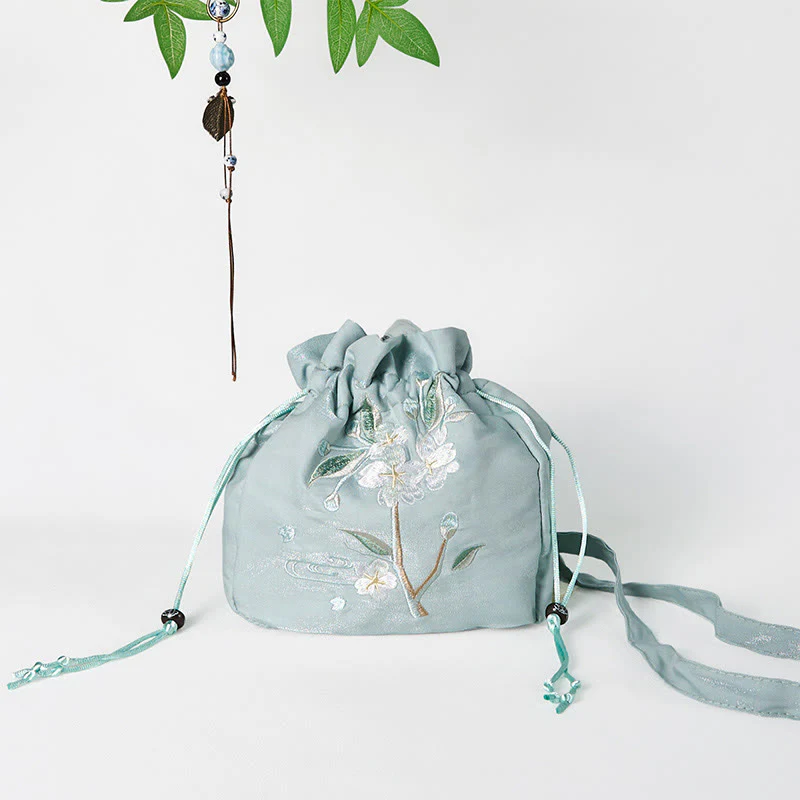 Buddha Stones haftowane zielone kwiaty liście płócienna torba typu crossbody torba na ramię torebka - Image 2