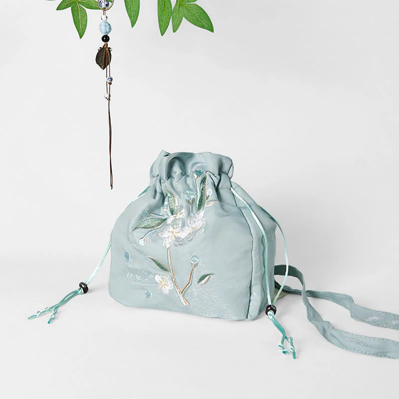 Buddha Stones haftowane zielone kwiaty liście płócienna torba typu crossbody torba na ramię torebka - Image 4