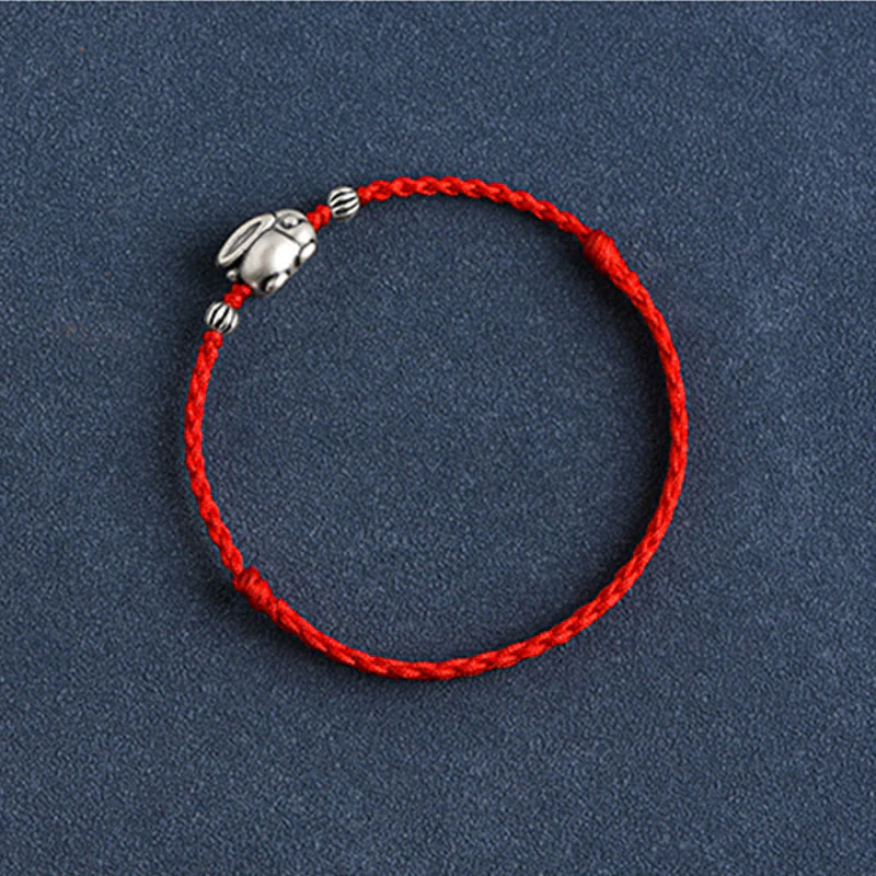 Buddha Stones Handmade 999 Sterling Silver Rabbit Luck Rope Anklet - Image 13