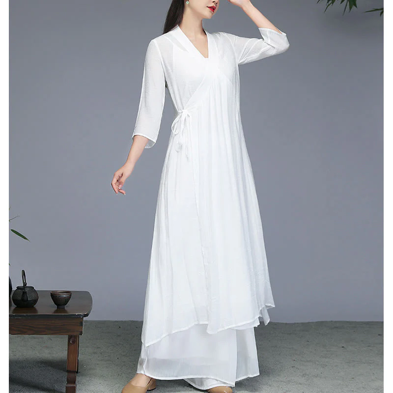 Buddha Stones Hanfu Styl Midi Sukienka Szerokie Spodnie Medytacja Zen Praktyka Joga Taniec Odzież - Image 10
