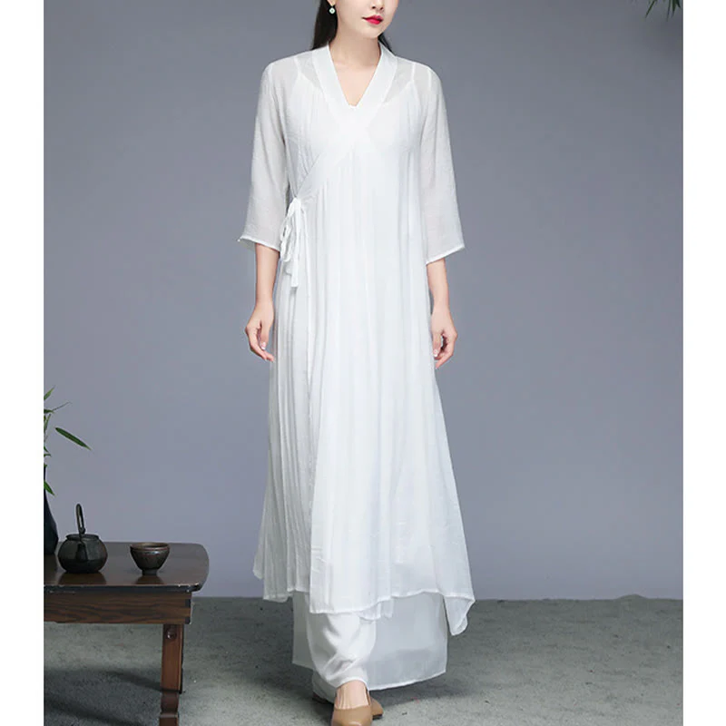 Buddha Stones Hanfu Styl Midi Sukienka Szerokie Spodnie Medytacja Zen Praktyka Joga Taniec Odzież - Image 11